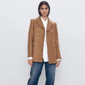 Zara Camel Color Manteco Wool Buttoned Coat Jacket S